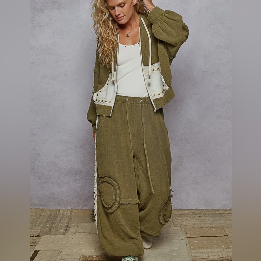 POL Olive Patchwork Joggers